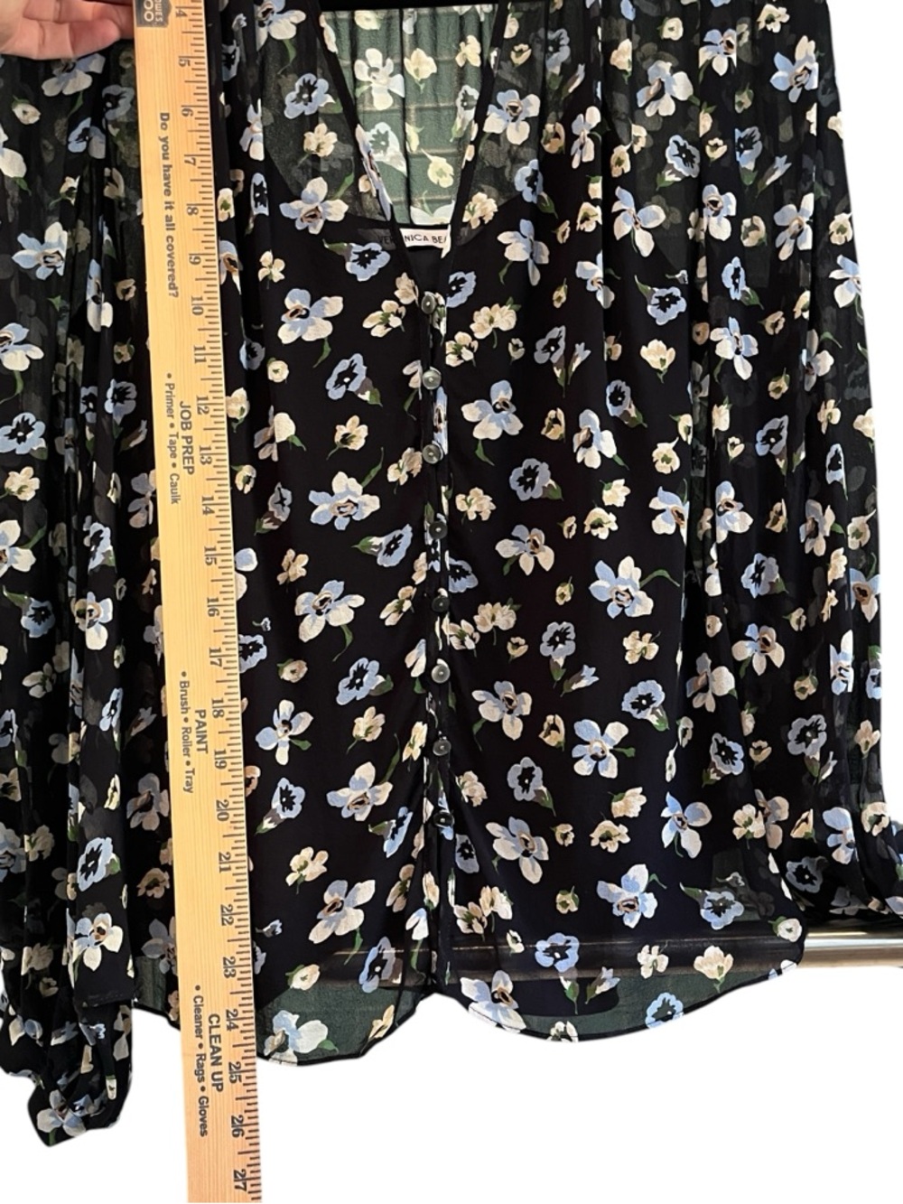 Veronica Beard Alec Silk Blouse 10 Black Floral Sheer V Neck Top - Picture 11 of 13